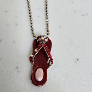 Cookie Lee Sandal Necklace Red Rhinestone Pink Flip Flop Chain New Vintage New